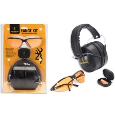 Набір Browning модель Range Kit (захисні навушники: беруші і стрілецькі окуляри з лінзами з полікарбонату). Колір – чорний.